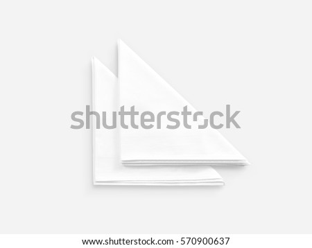 Blank white restaurant napkin mock up, isolated. Clear folded textile towel mockup design template. Cafe branding identity clean overlay for logotype design. Cotton cloth kitchen tissue towel. Royalty-Free Stock Photo #570900637