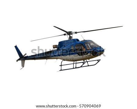 Blue helicopter isolated on the white background                                      Royalty-Free Stock Photo #570904069