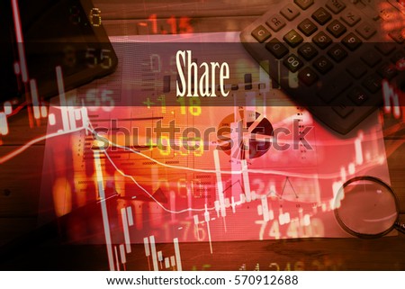 Share - Hand writing word to represent the meaning of financial word as concept. A word Share is a part of Investment&Wealth management in stock photo.