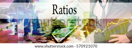 Ratios - Hand writing word to represent the meaning of financial word as concept. A word Ratios is a part of Investment&Wealth management in stock photo.