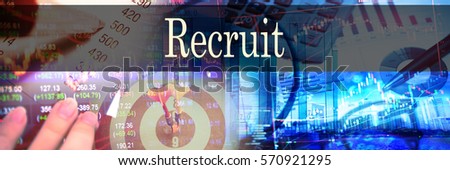 Recruit - Hand writing word to represent the meaning of financial word as concept. A word Recruit is a part of Investment&Wealth management in stock photo.