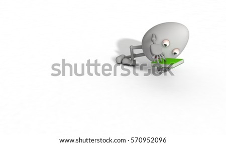 Cartoon character, book right view 3d render