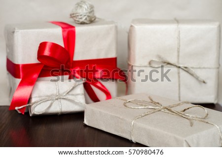 Gift boxes wrapped in kraft paper