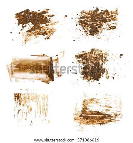 set drops of mud sprayed isolated on white background, with clipping path Royalty-Free Stock Photo #571086616