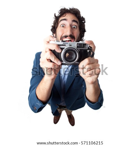 young crazy man taking a picture