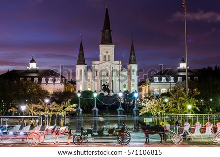 St. Louis Cathedral in Jackson Square in New Orleans, Louisiana at Night
