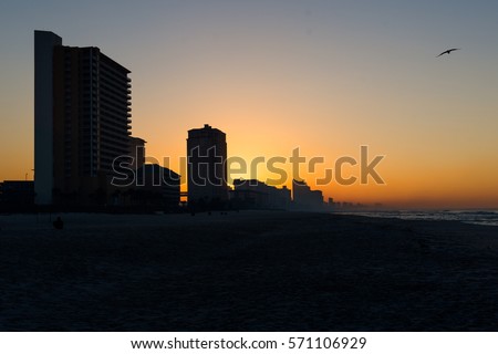 Skyline of Panama City Beach, Florida at Sunrise