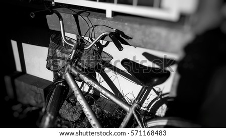 old bike White and black.Blurred background.