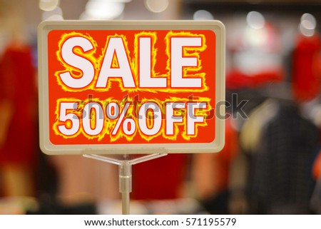 50% off. Sale and discount price sign