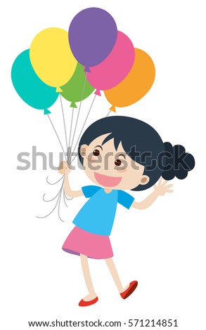 Happy girl and colorful balloons illustration