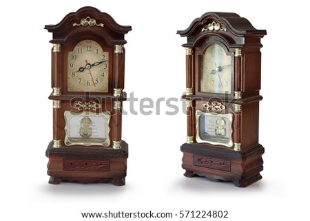 Old clock isolate on white background.