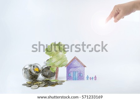 Illustration housing concept and saving money isolated white background with copy space for word