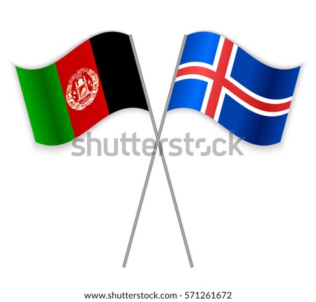 Afghan and Icelandic crossed flags. Afghanistan combined with Iceland isolated on white. Language learning, international business or travel concept.