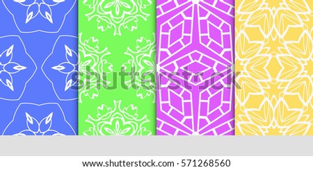 creative set of decorative geometric line pattern. linear floral and geometry seamless ornament. vector illustration. for design, wallpaper, fabric, invitation, brochure