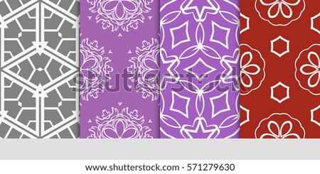 set of color floral, linear geometric ornament. modern pattern. seamless vector illustration. for interior design, textile, wallpaper