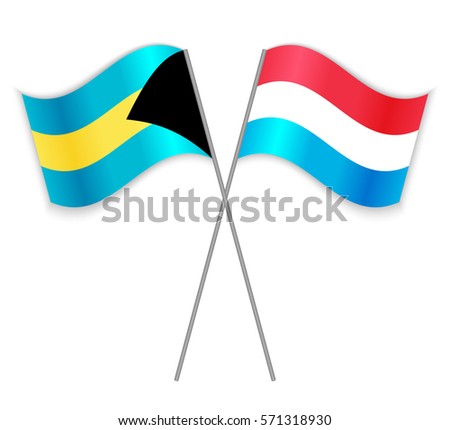 Bahamian and Luxembourgish crossed flags. Bahamas combined with Luxembourg isolated on white. Language learning, international business or travel concept.