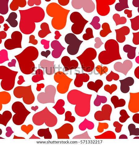Seamless pattern with red hearts. Swirling red hearts on a white background. Valentine illustration.
