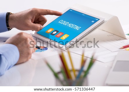 CLOUD HOSTING CONCEPT ON TABLET PC SCREEN