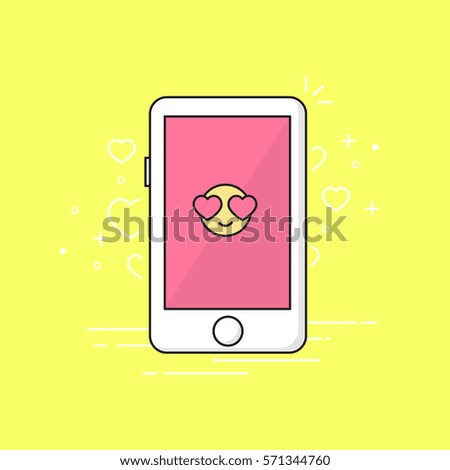 Love emoji  phone.Valentine's day. Vector illustration.