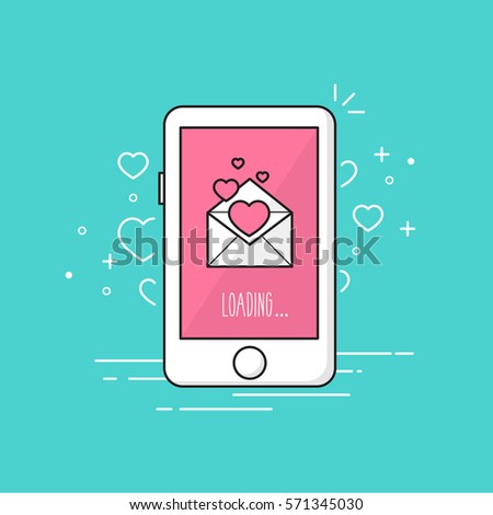 Love message phone.Valentine's day. Vector illustration.