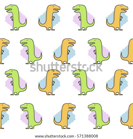 seamless dinosaur pattern. Funny cute dino. illustration. Flat hand drawn style
