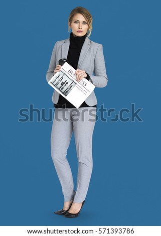 Caucasian Business Woman Newspaper Concept