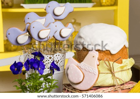 easter  cupcakes sweet rabbit eggs and flowers still life
