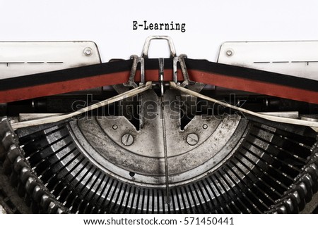 E-Learning word typed on a vintage typewriter.