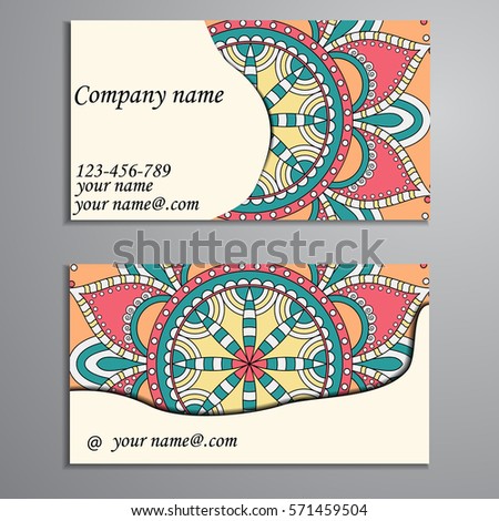Invitation, business card or banner with text template. Round floral vector ornament. Lace. National pattern.  Islam, Arabic, Indian, turkish, pakistan, chinese, ottoman motifs.