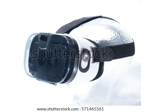 Virtual Reality Glasses on Transparent Glass Head with white background