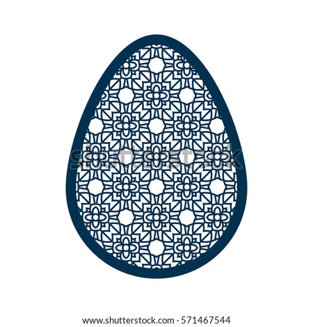 Easter egg with geometric pattern. Laser Cutting template for greeting cards, envelopes, invitations, interior elements. Vector easter paper cutting ornamental panel. Die cut card.