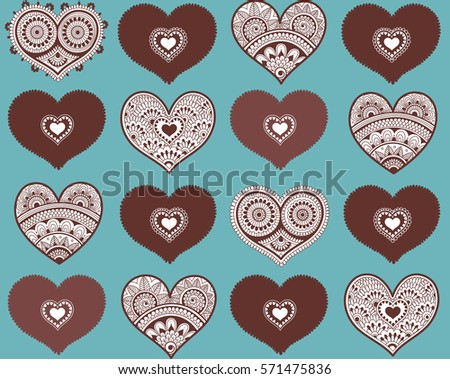 Valentine's seamless pattern with lace hearts. Mehndi style. You can use it for packaging design, textile design and scrapbooking.