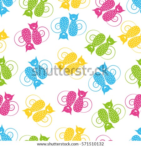 Cute decorative seamless pattern background. Cat motif