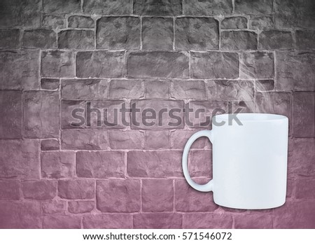 Mug with stream on concrete wall, pink shading color on wall