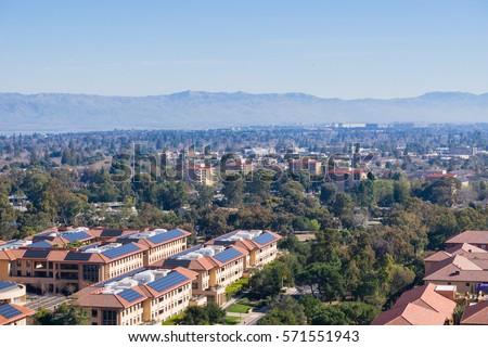 View towards Palo Alto, Stanford and the towns of south San Francisco bay Royalty-Free Stock Photo #571551943