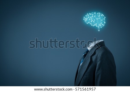 Artificial intelligence (AI), machine and deep  learning, neural networks and another modern technologies concepts. Brain representing artificial intelligence with printed circuit board (PCB) design. Royalty-Free Stock Photo #571561957