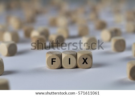 fix - cube with letters, sign with wooden cubes