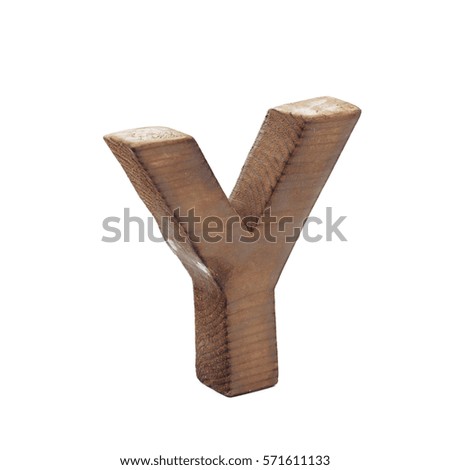 Single sawn wooden letter Y symbol coated with paint isolated over the white background