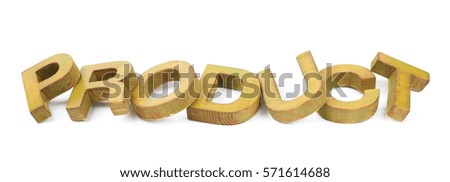 Word Product made of colored with paint wooden letters, composition isolated over the white background