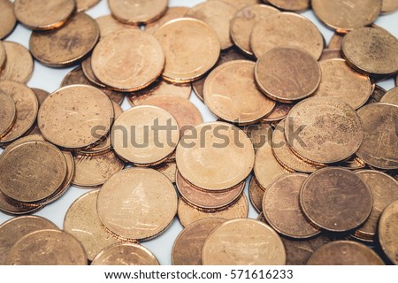 coins, heap of old bronze coins Royalty-Free Stock Photo #571616233