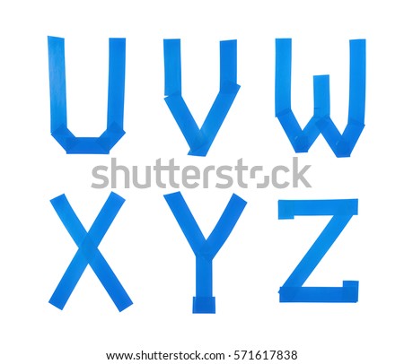 Set of U, V, W, X, Y, Z letter symbols made of insulating tape isolated over the white background