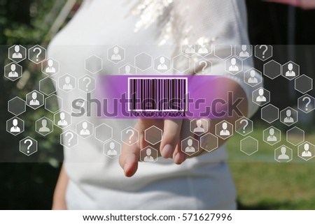 The businesswoman clicks barcode product network icon on the touch screen the web network.  
