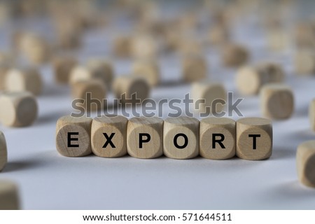 export - cube with letters, sign with wooden cubes