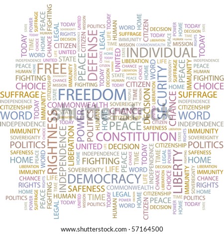 FREEDOM. Word collage on white background. Illustration with different association terms.