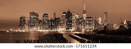 Manhattan Downtown architecture night view with abandoned pier