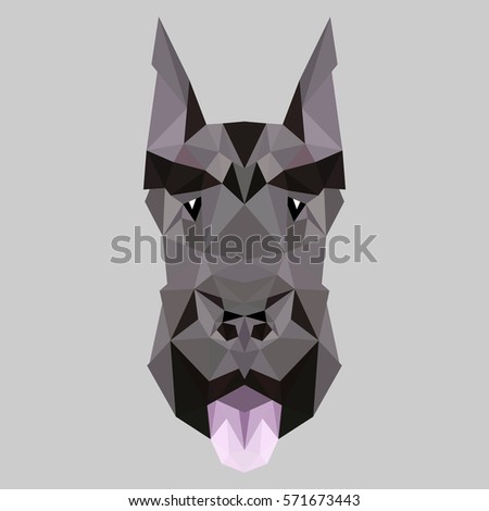 Symmetrical vector illustration of Great Dane. Made in low poly triangular style.