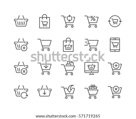 Simple Set of Shopping Cart Related Vector Line Icons. 
Contains such Icons as Express Checkout, Mobile Shop, Add, Refresh and more.
Editable Stroke. 48x48 Pixel Perfect. Royalty-Free Stock Photo #571719265