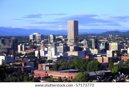 Portland Oregon skyline at sunset.