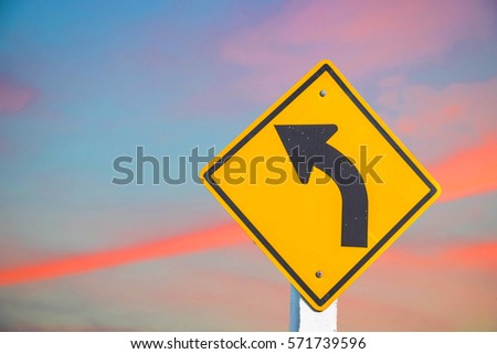 The Road sign left curve in Thailand