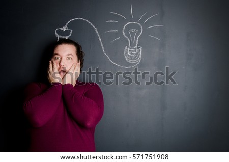 Idea. Surprised man at blackboards.
